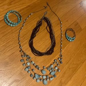 Chan Luu set of two necklaces and two turquoise hoop earrings